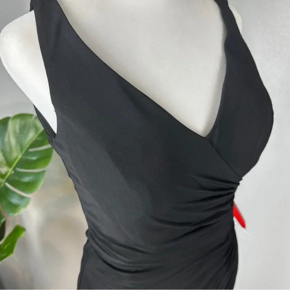 NWT Ieena for Mac Duggal Black Faux Wrap Sleeveless V Neck Gown Style #26531 - Picture 9 of 12